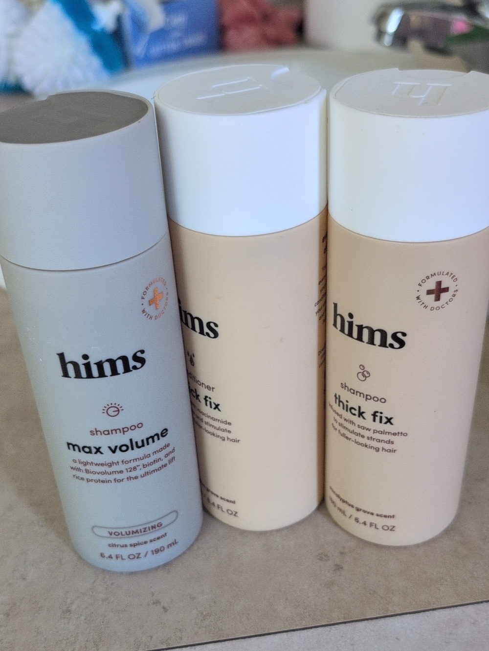 hims Shampoo Trio — Max Volume (white) and Thick Fix (beige) @//